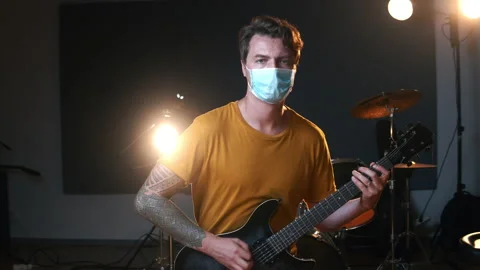 Professional sound studio. Man playing guitar. Life of musicians across the Stock Footage 138393748
