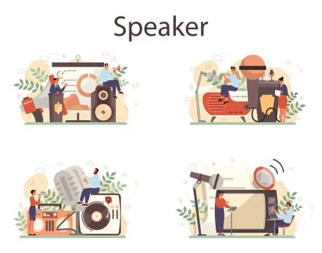 Professional speaker, commentator or voice actor concept set. Peson Stock Illustration