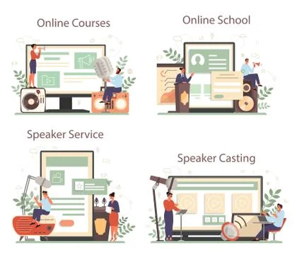Professional speaker, commentator or voice actor online service Stock Illustration