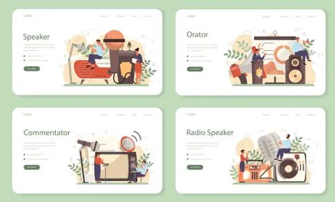 Professional speaker, commentator or voice actor web banner Stock Illustration