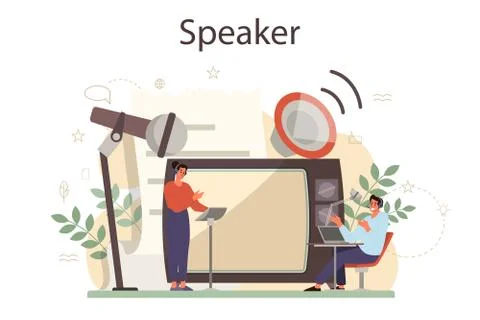 Professional speaker, commentator or voice actor concept. Peson Stock Illustration