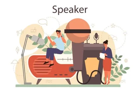 Professional speaker, commentator or voice actor concept. Peson Stock Illustration
