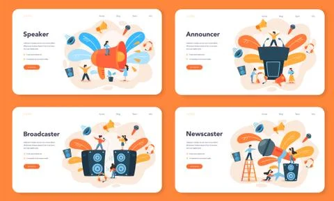 Professional speaker, commentator web banner or landing page Stock Illustration