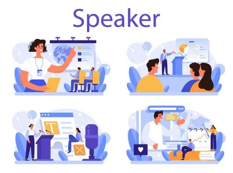 Professional speaker concept set. Rhetoric or elocution specialist Stock Illustration