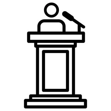 Professional speaker delivering presentation at podium with microphone Stock Illustration