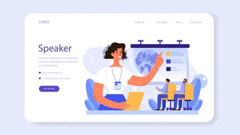 Professional speaker web banner or landing page. Rhetoric or elocution Stock Illustration