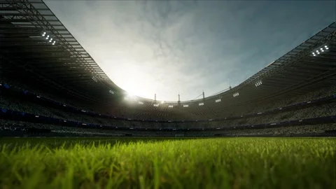 Professional stadium without people in sunlight before the game Stock Footage 154558169