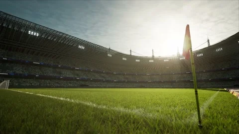 Professional stadium without people in sunlight before the game Stockbeeldmateriaal 154558299