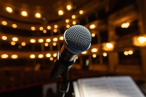 Professional Stage Microphone in Classic Opera House Theater Interior Stock Photos