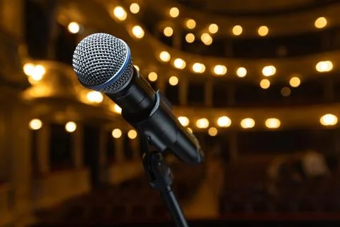 Professional Stage Microphone in Classic Opera House Theater Interior Stock Photos