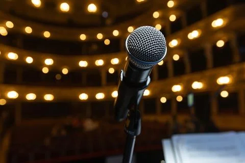 Professional Stage Microphone in Classic Opera House Theater Interior Stock Photos