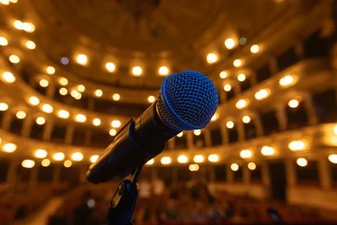 Professional Stage Microphone in Classic Opera House Theater Interior Stock Photos