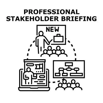 Professional stakeholder briefing concept vector illustration, a speaker cond Stock Illustration