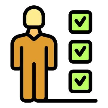Professional standing next to three check marks, symbolizing completed tasks, Stock Illustration