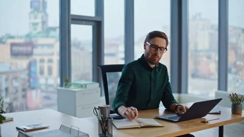 Professional startuper planning strategy typing computer at luxury office. Stock Footage 340294298