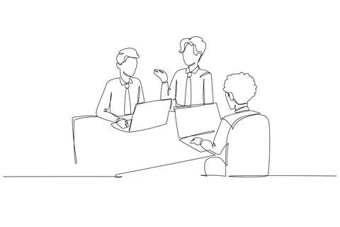 Professional strategy session involving three men at desk Ilustración de archivo