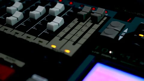 Professional Studio Console Faders and Controls Angled View Stock Footage 340243228