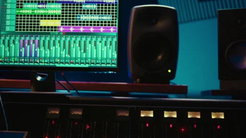 Professional studio control room with pre amp knobs and faders 動画素材 270385688