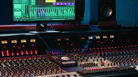 Professional studio control room with pre amp knobs and faders 스톡 동영상 270441823