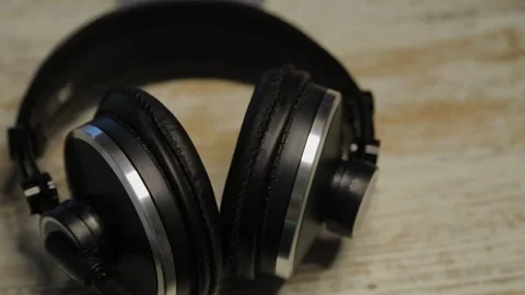 Professional studio headphones close-up, camera movement Stock Footage 306150239