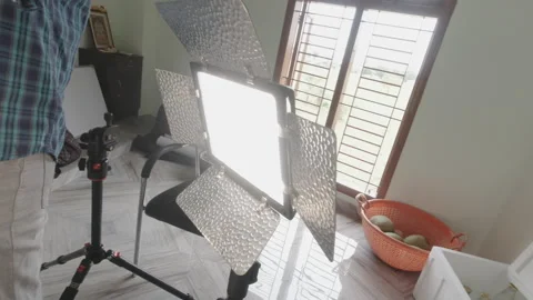 Professional Studio Light Equipment Setup in Photographic Interior Stock Footage 323438668
