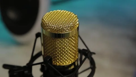 Professional studio microphone close-up, vocal recording equipment Stock Footage 306149778