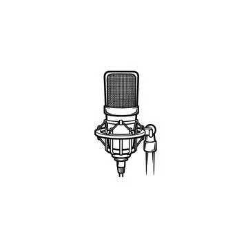 Professional studio microphone drawing for audio production and podcasting Stock Illustration
