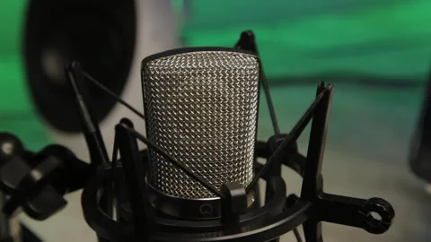 Professional studio microphone in a holder, close-up Stock Footage 306150036