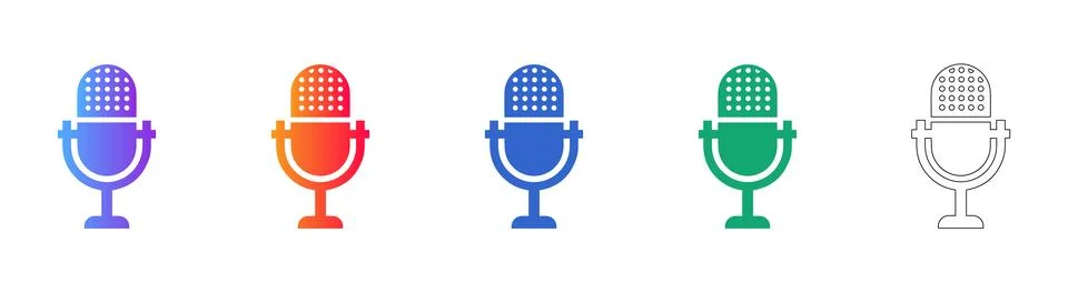 Professional Studio Microphone Icon Set Stock Illustration