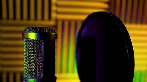 Professional studio microphone with pop filter and acoustic foam wall Stock Footage 341801901