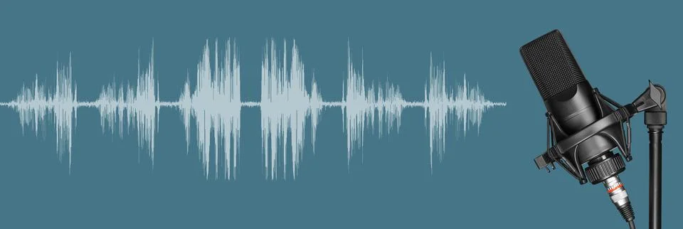 Professional studio microphone with waveform Stock Photos