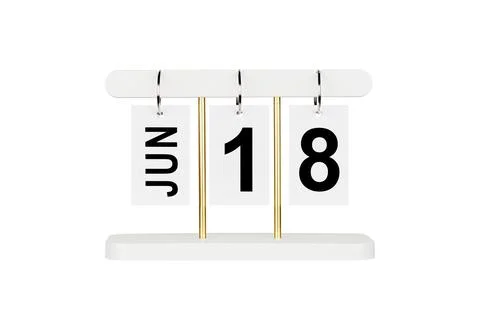 Professional studio shot of a white flip calendar showing June 18. Isolated o Stock Photos