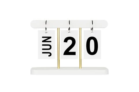 Professional studio shot of a white flip calendar showing June 20. Isolated o Stock Photos