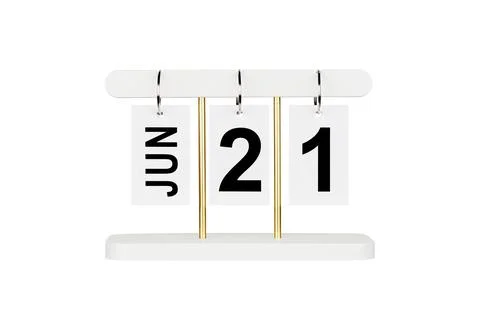 Professional studio shot of a white flip calendar showing June 21. Isolated o Stock Photos