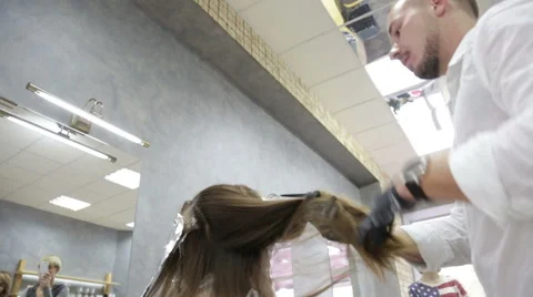Professional stylist shows master class on hair coloring Stock Footage 69067154