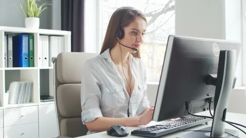 Professional Support Operator is Working in Home Office. Workplace of Woman Stock Footage 178438639