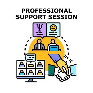 Professional support session with online communication and handshake Stock Illustration