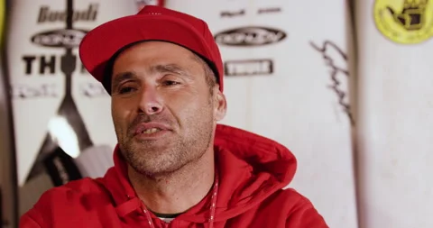 Professional surfer David Albaz talking about himself and his hobbies Stock Footage 156596752