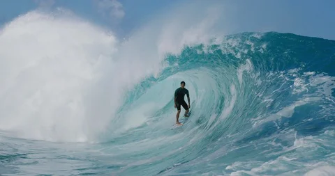 Professional surfer getting barreled Stock Footage 114807345