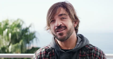 Professional surfer Rodrigo Koxa is talking about himself and his interests Stock Footage 156245083