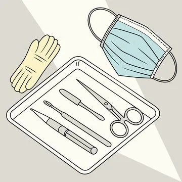 Professional Surgical Instruments Icon Set with Scalpel and Scissors Stock Illustration