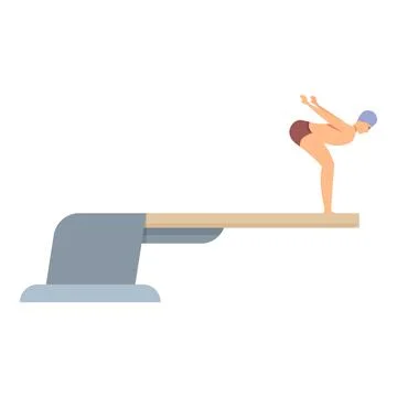 Professional swimmer standing on springboard preparing to jump into water Stock Illustration
