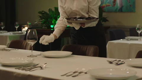 Professional Table-setting in a restaurant Stock Footage 283023908