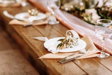Professional table setting. selective focus. decorated table. Stock Photos