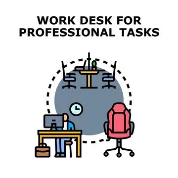 Professional tasks desk setup and remote working concept Stock Illustration