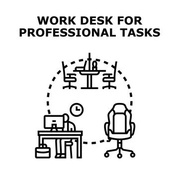 Professional tasks desk setup and remote working concept Stock Illustration