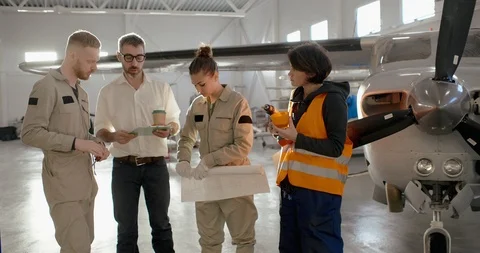 Professional team of aircraft maintenance workers Video stock 104664111