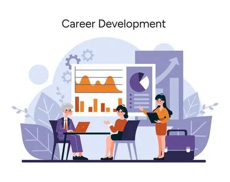 A professional team analyzes data and strategizes for career advancement Ilustración de archivo