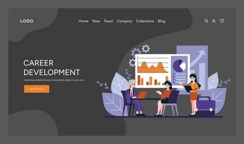 A professional team analyzes data and strategizes for career advancement Stock Illustration