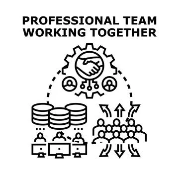 Professional team analyzing data, collaborating for success Stock Illustration